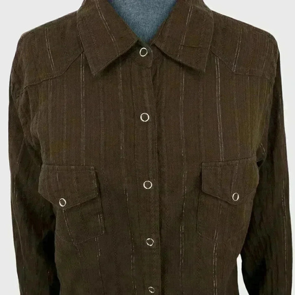 KELSO Fashion ladies western‎ snap shirt cotton large brown sparkley - Picture 5 of 8